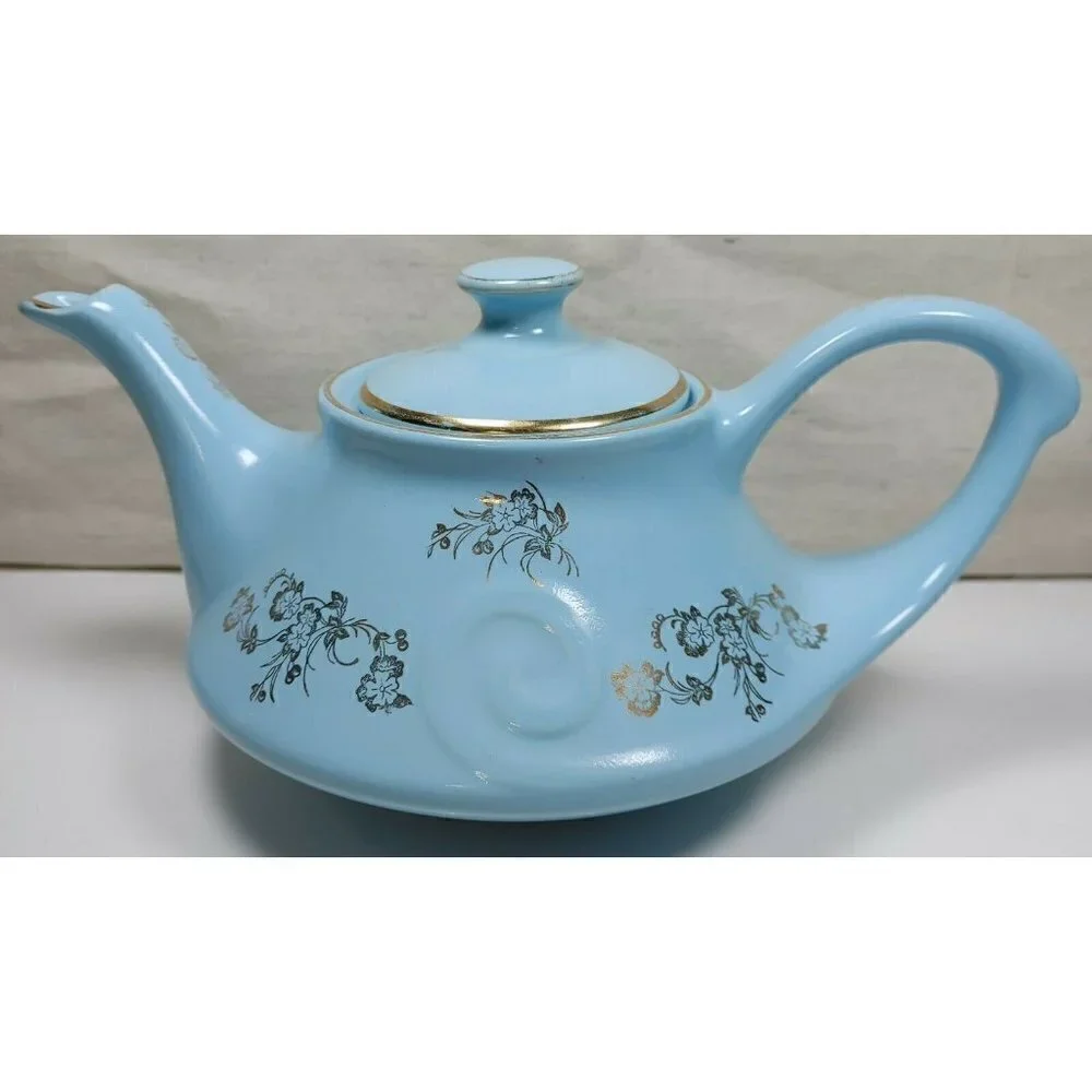 Pearl China Company Genie Style 22 Karat Gold Trim Blue Coffee Kettle Teapot VTG